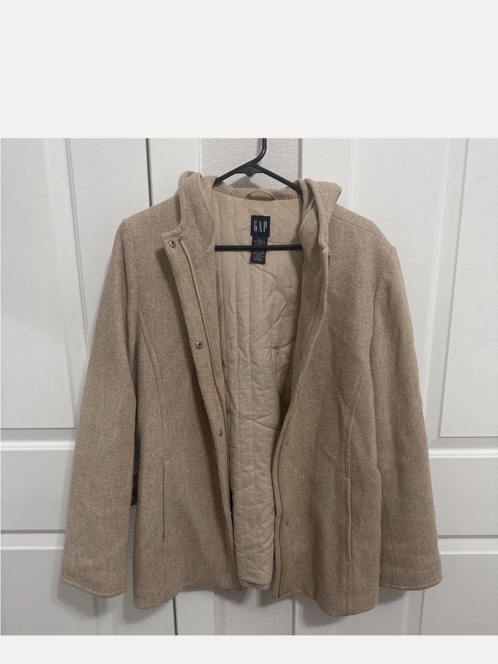 GAP Women's Tan Hooded Wool-Blend Pea Coat